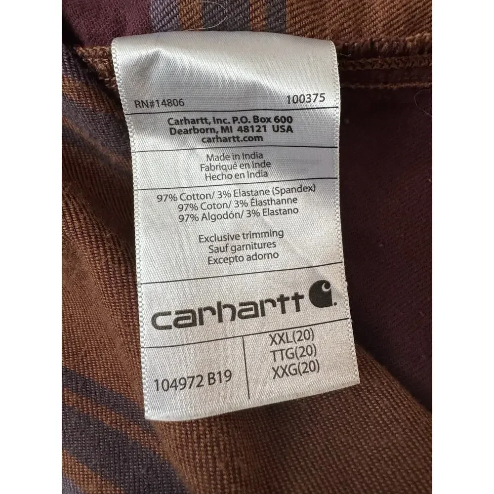 Carhartt Women’s Rugged Flex Loose Fit Flannel Shirt Brown Maroon Stripe Sz XXL - Picture 8 of 9